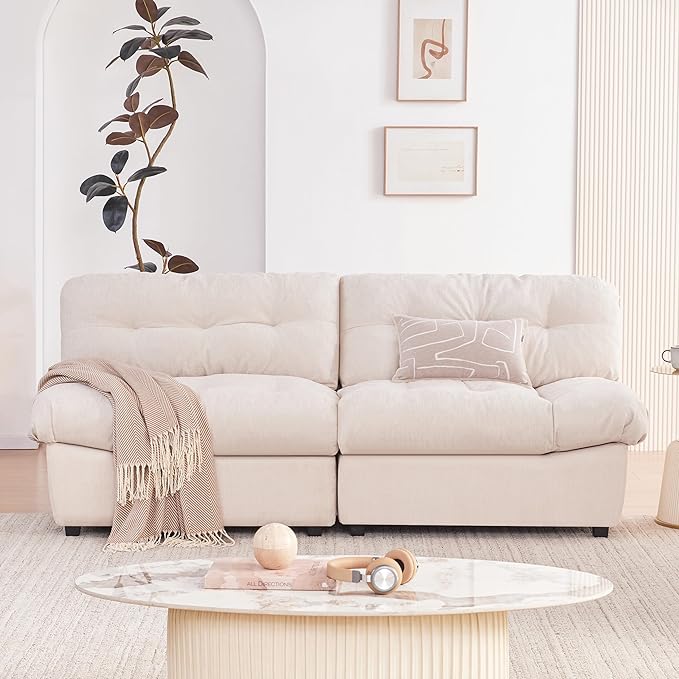 80 Chenille Cloud Deep Seat Overstuffed Couches for Living Room Cozy Comfy Cloud Sofa with Solid Wood Frame Modern Loveseat Sofa Couch for Small Spaces Pillow-Designed Armrest Couch Beige