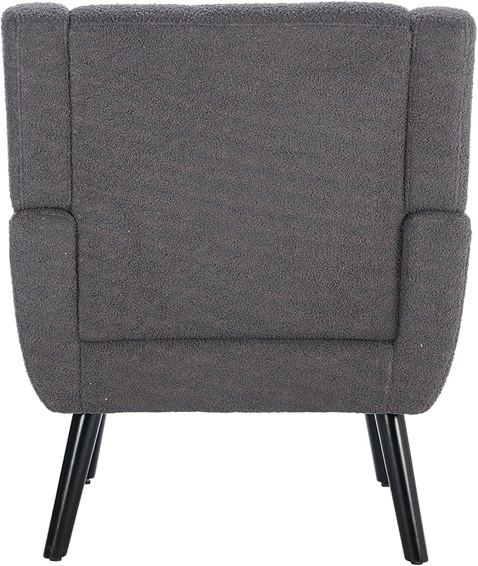 Modern Soft Teddy Material Ergonomics Accent Chair Living Room Chair Bedroom Chair Home Chair with Black Legs for Indoor Home Grey Teddy Fabric