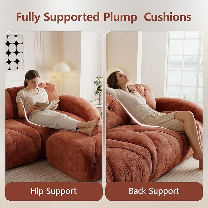 80 Sectional Modular Cloud Couch Boneless Couches with Deep Seat Convertible 2-Seater Sofa Set with Ottoman for Living Room Bedroom Office Red