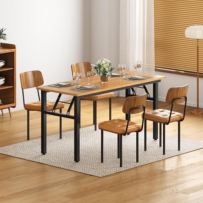 DlandHome Computer Desk 59.8Inch Office Desk Computer Table Study Writing Study Desk for Home Office Teak and Black