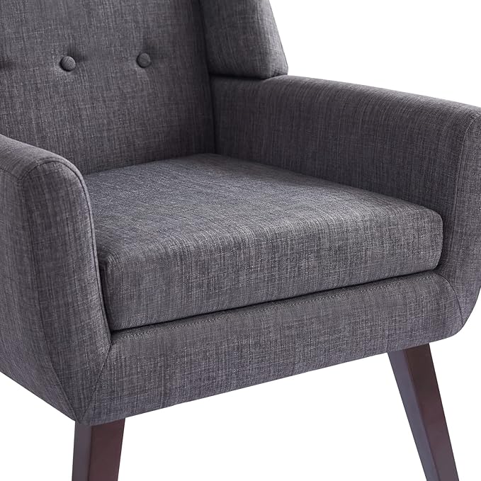 HUIMO Accent Chair Arm Chair Set of 2 Button Tufted Upholstered Reading Chair Linen Fabric Mid Century Modern Chairs for Bedroom Living Room Chair Comfy Sofa Chair(2 Grey)
