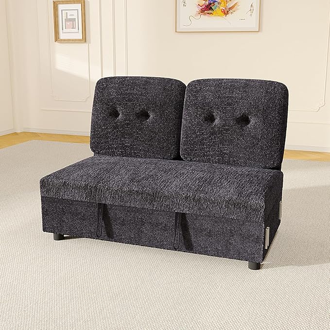 Loveseat with Storage for Modular Sectional Sleeper Sofa Bed with Adjustable Backrest Premium Textured Chenille Easy to Assemble Dark Blue