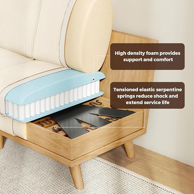 97 Beige Corduroy Modular Sectional Sofa L-Shaped Couch with Movable Ottoman &amp Spring Cushion Deep Seat Modular Sofa for Living Room Bedroom Apartment