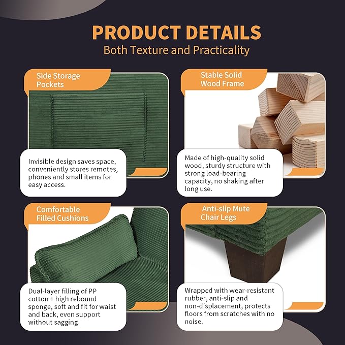 KEIKI Convertible Sofa Bed 2 in 1 Corduroy Loveseat Folding Couch Bed with Storage Chaise Lounge Chair &amp Floor Futon Sleeper Love Seating for Small Apartment Guest Living Room Easy Assembly Gr