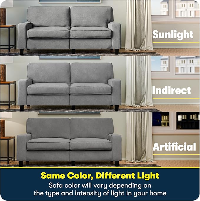 Serta Palisades 78 Track Arm Sofa Easy Care Polyester Soft Pillow Back Pocket Coil Seat Cushions Removable Covers Loveseat or Couch for Small Spaces Living Rooms or Bedrooms Glacial Gray