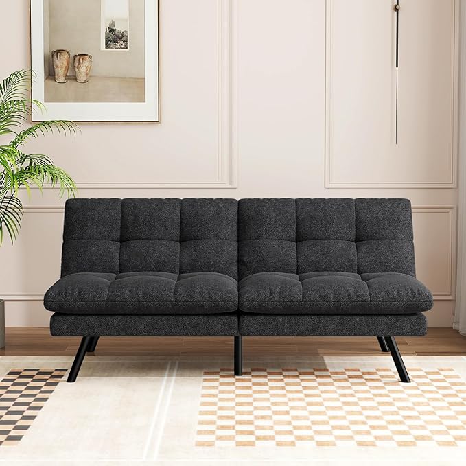 MUUEGM 68 Futon Sofa Bed with Memory FoamFuton Couch with Adjust Backrest Couches Bed for Living RoomStudios Apartments Dormitories Offices and Game RoomsBlack