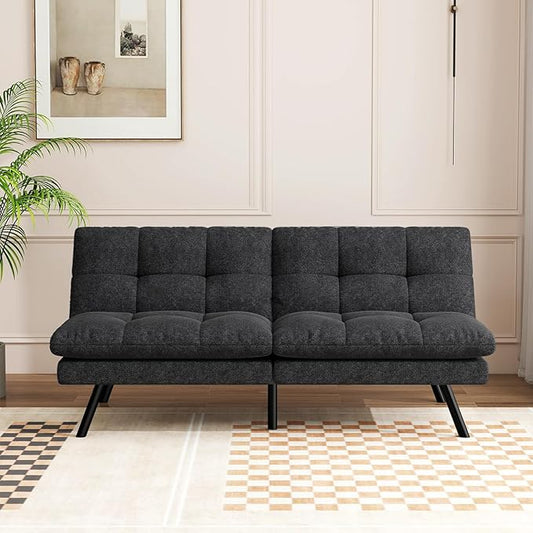 MUUEGM 68 Futon Sofa Bed with Memory FoamFuton Couch with Adjust Backrest Couches Bed for Living RoomStudios Apartments Dormitories Offices and Game RoomsBlack