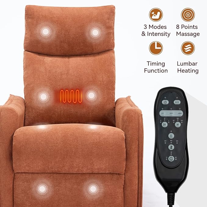 360°Swivel in Fabric Reclining ChairsHeat Massage Manual Recliner ChairSmall Recliners SpacesSingle Lazyboy Recliner Sofa for Living RoomRVBedroomOrange