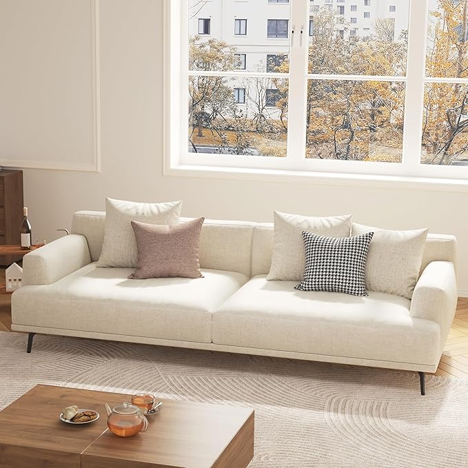 3-Seater Living Room Sofa - Modern Leisure Modular Sofa with Wooden Frame and Metal Legs Soft Cotton-Linen Fabric Easy to Install Suitable for Office Apartment and Living Room Grey 82.6