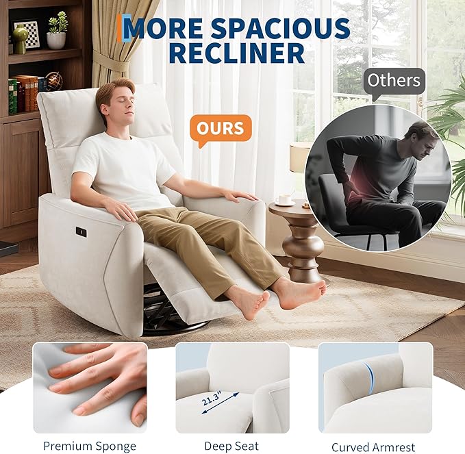 IDEALHOUSE Swivel Rocking Nursery Recliner Chair Rocker Recliner Glider Deep Seat PU Leather Sofa Chair with high Backrest for Nursery Living Room Bedroom &amp Home Movie Theater (Cream)