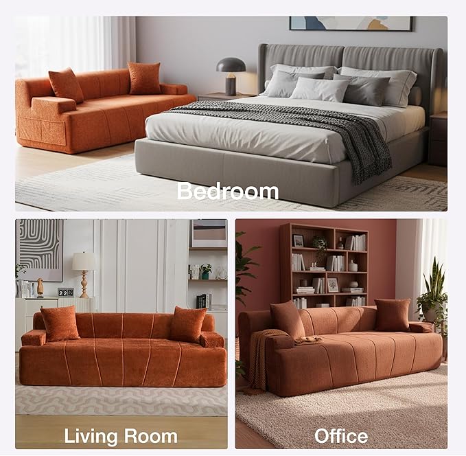 82.7 Modern Velvet Boneless Couch Ultra Comfy 3-Seater Sofa for Living Room Bedroom Home Office No Assembly Required (Orange)