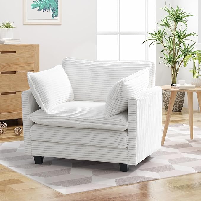 Polar Aurora Oversized Modular Sectional Sofa Chair Deep Seat Armchair Upholstered Couch 2 Armrest Pillows Single Sofa Modern Corduroy Sofa for Living Room Bedroom Apartment Office
