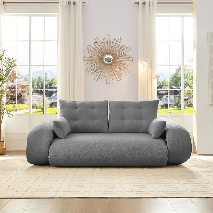 78.7 King Foldable Sofa Bed Lazy Sofa Couch 3-in-1 Multi-Functional Sleeper Sofa Bed Teddy Futon Sofa Floor Loveseat Sofa Human Dog Bed Bean Bag Lounge Recliner for Living Room Grey