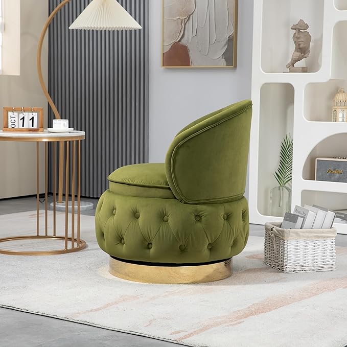 360 Degree Swivel Cuddle Barrel Accent Storage Chairs Round Armchairs with Wide Upholstered Fluffy Velvet Fabric Chair for Living Room Bedroom Office Waiting Rooms