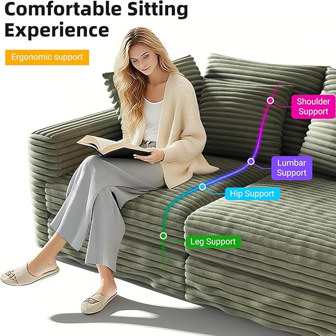 Ball &amp Cast 4 Seater Cloud Sectional Couch102.4 Modern Modular Sectional Sofa with Deep Seat &amp PillowsPlush Corduroy Comfy Convertible Sofa Couches for Living RoomGreen