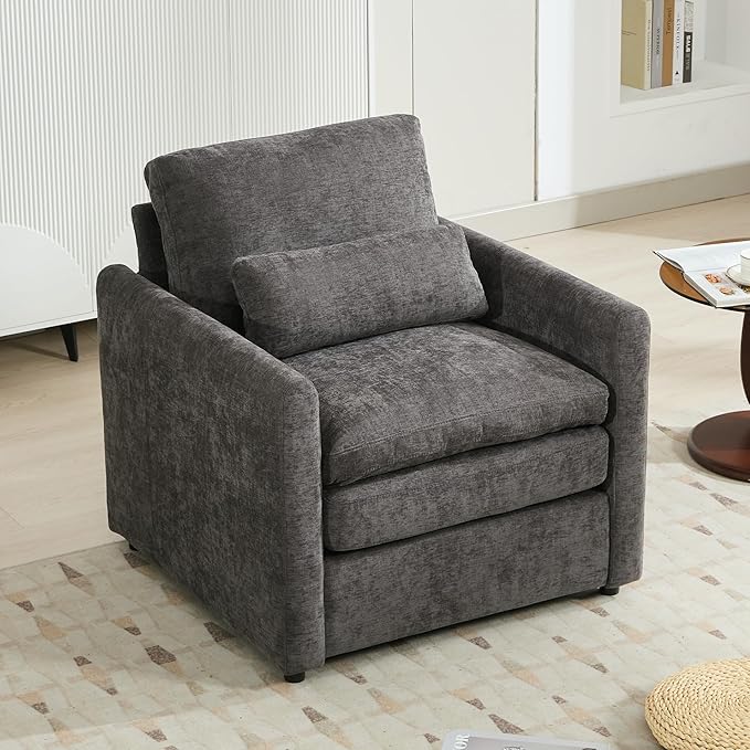 31.9 Oversized Cozy Upholstered Armchair Chenille Fabric Cloud Sofa Double Cushion Single Sofa Plush Cushion Armchair for Living Room Office Apartment (Grey-1c)