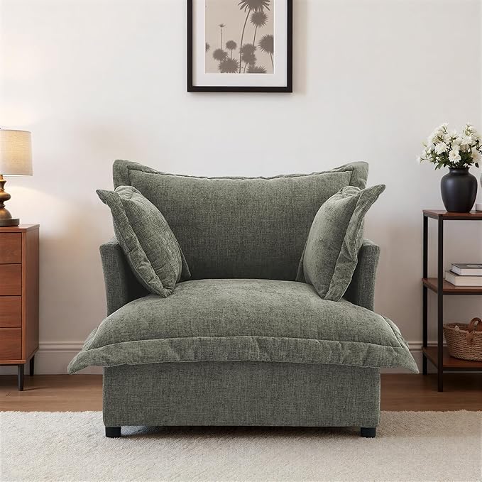 UIXE Cloud Accent Chair Chenille Oversized Armchair Upholstered Reading Chair for Living Room Modern Single Sofa Deep Seat Bedroom Lounge Chair - Gray