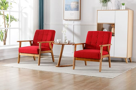 Accent Chairs Set of 2 with Side Table Mid Century Modern Accent Chair Wood and Fabric Armchairs Side Chair Lounge Reading Comfy Arm Chair for Living Room Bedroom Office