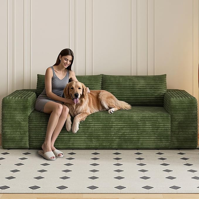 78.8 Loveseat Sofa Boneless Loveseats for Living Room Apartment Size Couch No Assembly Required Corduroy Love Seat for Small Spaces Bedroom Apartment Office Green