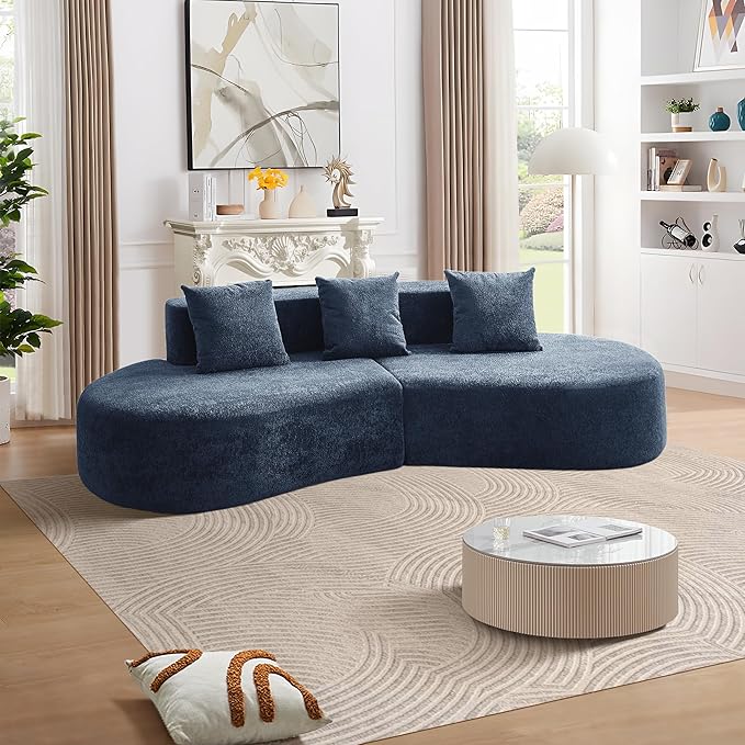 109 Modern Curved Sofa Raindrop Velvet Fabric 5 Seater Curved Shaped Sectional Couch for Living Room Bedroom Office No Assembly