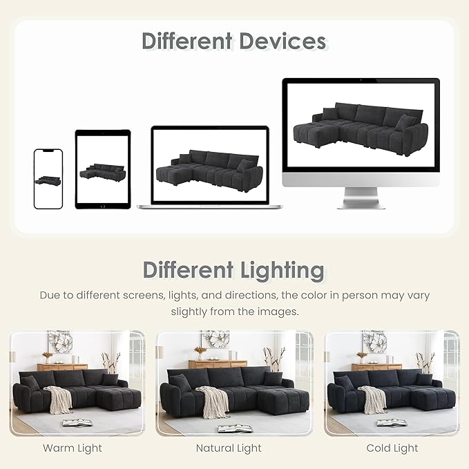 Oversized Modular Sectional SofaGifts for Women MenL Shaped Sectional Couches for Apartment110 inch 4 Seat Modular Couch with Movable OttomanBoucleBlack