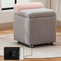 Boucle Vanity Chair with Storage Swivel Makeup Vanity Chair with Wheels &amp Safety Hinge Upholstered Vanity Stool Ottoman for Bedroom Dressing Room Grey
