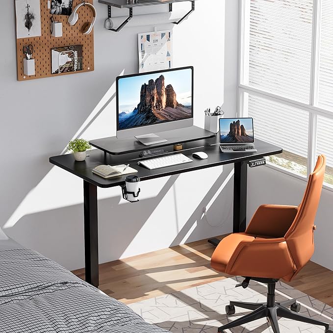 JUMMICO Electric Standing Desk Adjustable Height Desk 47 x 24 Inch with Monitor Stand Home Office Computer Desk (Black)