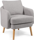 Giantex Sherpa Accent Chair Modern Upholstered Single Sofa Chair with Back Pillow &amp Solid Rubber Wood Legs Teddy Barrel Arm Chair for Reading Living Room Bedroom Office Grey