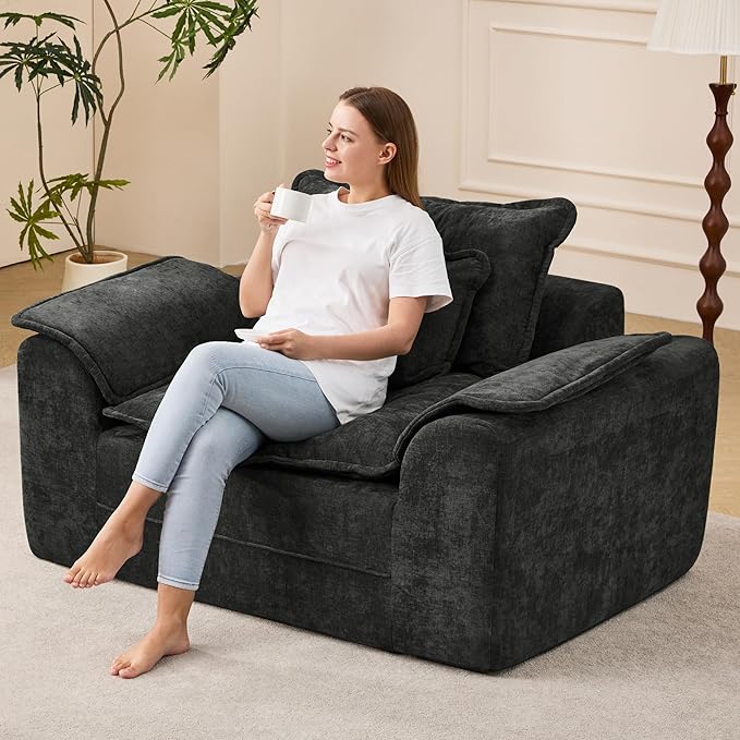 Hobestluk Cloud Single Sofa Memory Foam Couch with Deep Seat L Shaped Sofa with Removable Cover Large Couch for Living Room (Dark Grey Single Sofa)