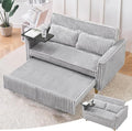 3 in 1 Pull Out CouchCorduroy Upholstered Convertible Sleeper Sofa Bed with Movable Side Table Modern Multifunctional Sofa with USB Port Cushioned Couch for Living Room (Gray)