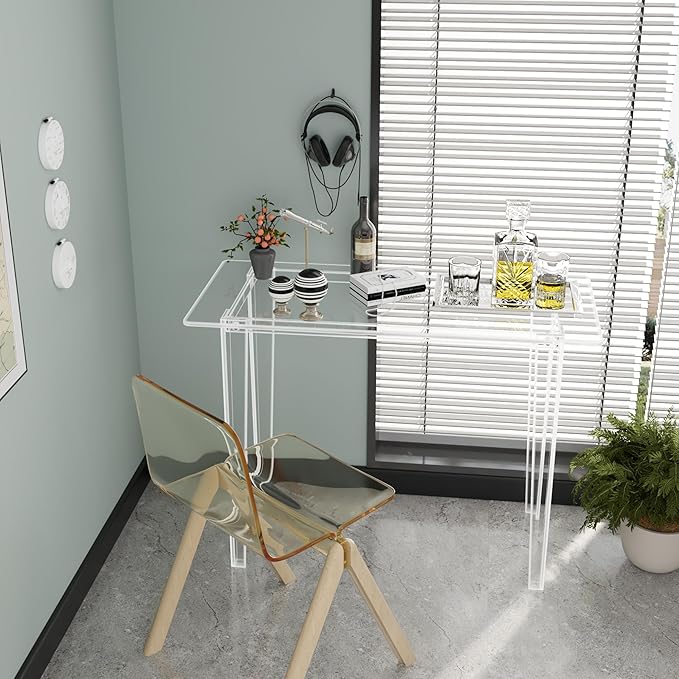 Acrylic Desk Acrylic Table &amp Clear Desk - Modern Home Office Study Table Extended Surface Multi-Purpose Console Sturdy Lightweight for Small Spaces Transparent Workstation (Transparent-M)