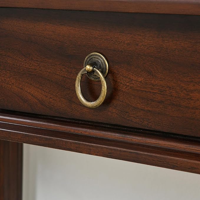 Small Computer Desk With 2 Storage Drawers 31.5 Home Office Desks-  Elegant Wood Writing Desks with Carved Legs Classic Vanity Dressing Table For Small Space Easy Assembly Caramel Brown SSZ-D1258
