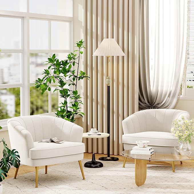 Andeworld Upholstered Velvet Accent ChairVelvet Fabric Club Barrel Chair Morden Living Room Chair for Bedroom/Reading SpacesIvory