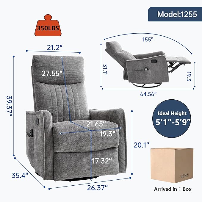 Manual Recliner Chair with Rocker and Swivel for Living Room and Bedroom Comfy Reclining Chairs for Adults Lazy Boy Style Recliners for Small SpacesDarkgray