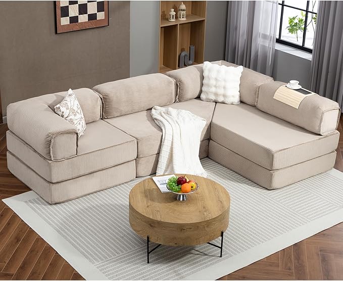 108 L Shaped Couch Modular Sectional Sofa with Chaise Cloud Boneless Couch with Deep Seat &amp Removable Pillow for Living Room BedroomNo Assembly Required（Camel）