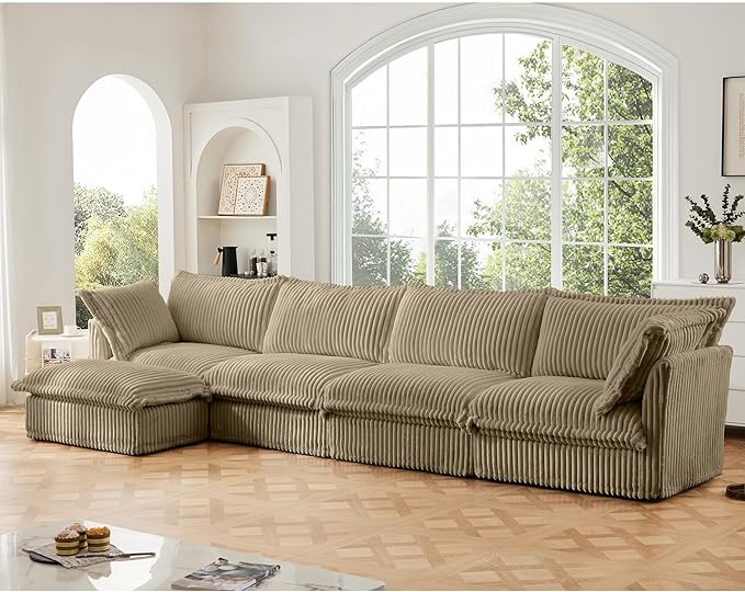 Modular Sectional Couches for Living Room L Shape Couch with 2 Big Pillows and Removable Cover Comfy Cloud Couch Fluffy Deep Seat Long Sofa (Camel 4 Seat + 1 Ottoman)