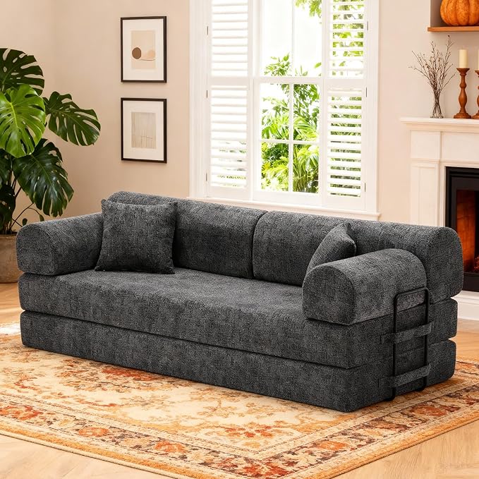 KEIKI 78 2Seat Sleeper Corduroy Sofa Couch for Living Room Apartment Living Family Friendly Homeowners Soft Plush Comfortable Cozy Relaxing Lounge Modern Contemporary Design Speckled Black