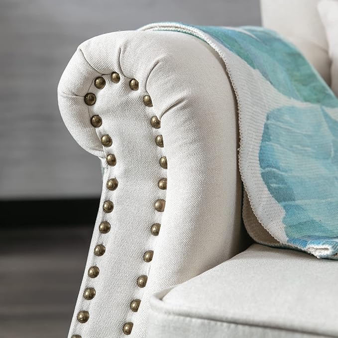 Accent Reading Arm Chairs for Living Room Bedroom Midcentury Modern Comfy Corner Sofa Chair Wingback Waiting Room Club Chair with Button Tufted Back &ampLumbar Pillow Linen Beige