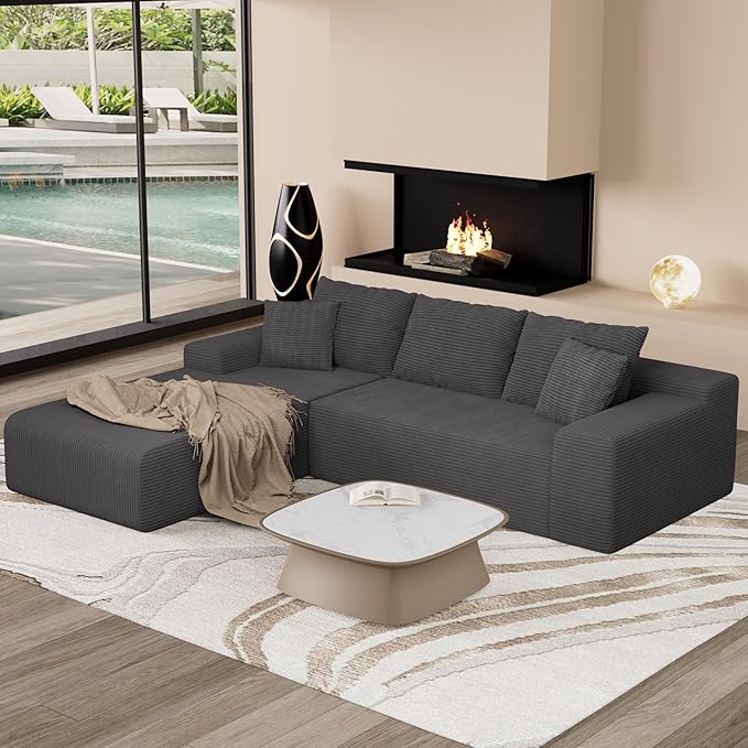 105 Convertible Sectional Couch with L-Shape Chaise Modern Modular Sofa with Deep Seat 3-Seater Comfy Cloud Couches for Living Room Bedroom No Assembly Required Dark Grey