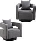 29 W Boucle Swivel Accent Open Back Chair 2 PackModern Comfy Sofa Chair with Black Wood Base for Nursery Bedroom Living Room Hotel Swivel Club Chair Leisure Lounge Chair (2pcs Chair Gray)
