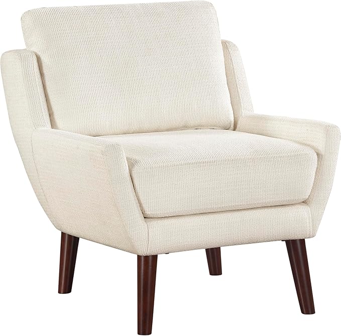 Lexicon Modern Wingback Accent Chair Chenille Fabric Upholstered Lounge Reading Arm Chair Solid Wood Legs for Living Room Bedroom Supportive Padded Pocket Coil Seat Easy Assembly Beige