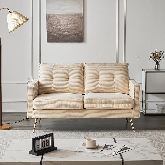 VINGLI 56 Modern Beige LoveseatSmall Corduroy Sofa Couch Deep Seat for Living Room2-Seater Loveseat Sofa for BedroomApartmentOfficeDormSmall Space