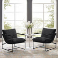 Furnilivng Large Sling Accent Chair Set of 2 Comfortable Boucle Fabric Arm Chair Upholstered Cozy Reading Chair for Living Room Bedroom Dressing Room Home Office Black