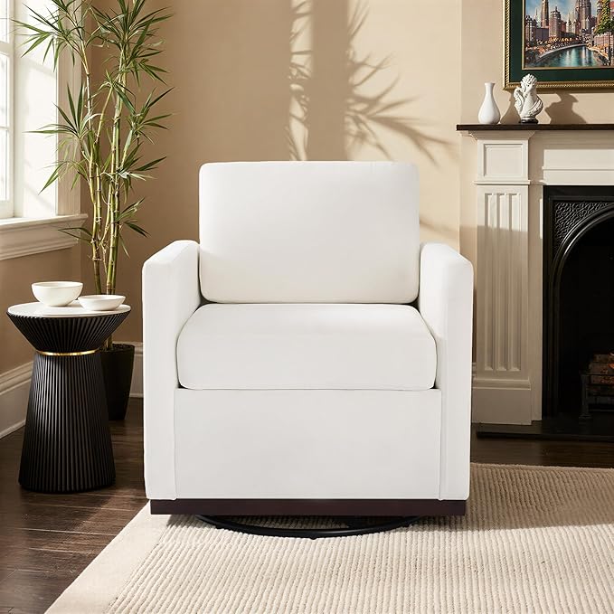 UIXE Swivel Accent Chair Chenille Upholstered Armchair Comfy Club Chair for Living Room Mid Century Modern Arm Chair Single Sofa Nook Bedroom Side Reading Seat - Beige