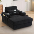 Merax Modern Style Armchair 42.5 Chaise Lounge Sofa Couch with a Movable Storage Ottoman Two USB Ports Two Cup Holders a Phone Holder and Side Pockets for Living Room Black