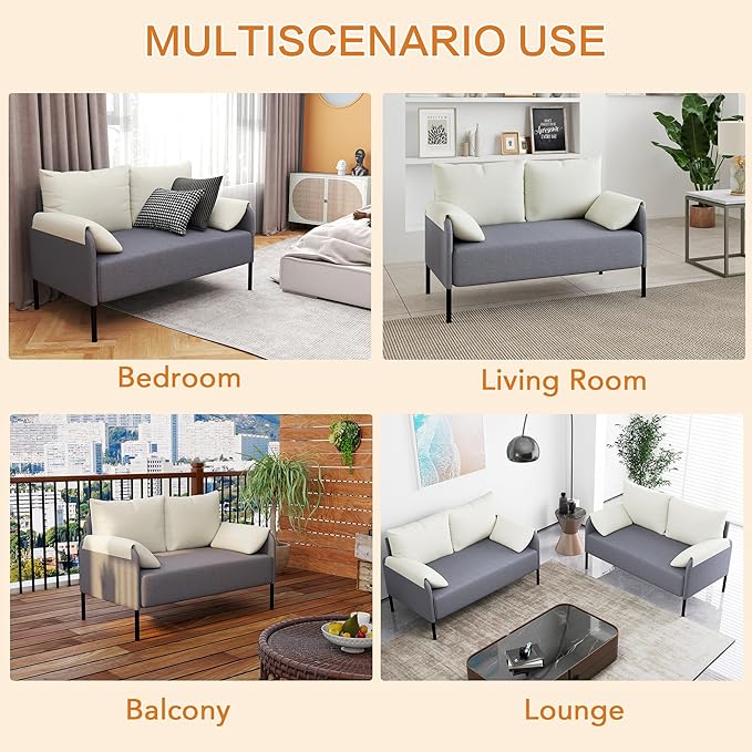 LSSBOUGHT Modern Loveseat SofaChenille Fabric Armchairs Accent ChairLiving Room Chair for BedroomApartmentSmall Space (Gray 1 Loveseat)