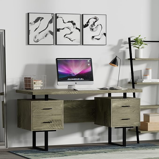 60'' Mariposa Home Office Computer Desk - Rustic Dark Taupe Top Rustic Dark Taupe Body Black Metal Black Hardware