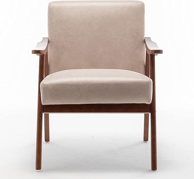 Accent Chair Living Room Chairs with Extra-Thick Backrest Lounge Accent Chair with Solid Wood Frame Comfy Tech Cloth Vanity Chair Armchair for Bedroom Reading Room Office Light Camel