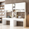 2 Person Computer Desk with 6 Drawers &amp Doors 94.5” Large Double Office Desk with Bookshelves &amp Hutch Long Writing Table White 94.5”W x 23.6”D x 86.6”H