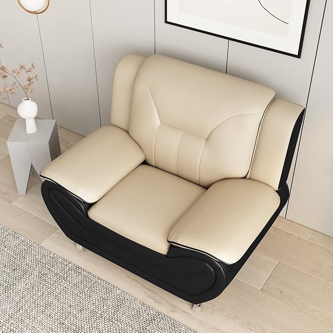 Michael Modern Faux Leather Upholstered Stainless Steel Legs Living Room Chair Camel/Black